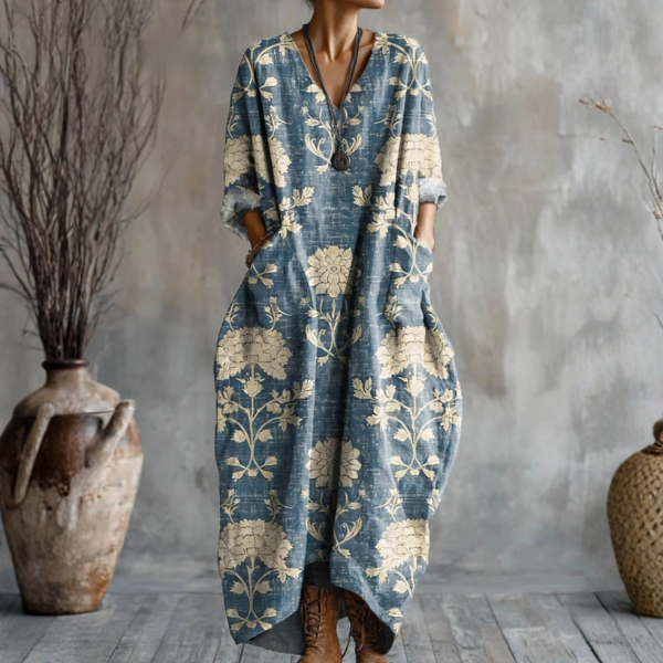 Novy | Vestido Midi Azul Estampado - detalle