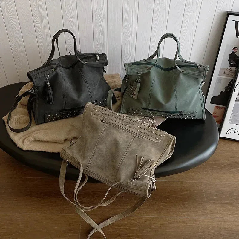 Giulia | Large Studded Shoulder Bag with Pompom Charms