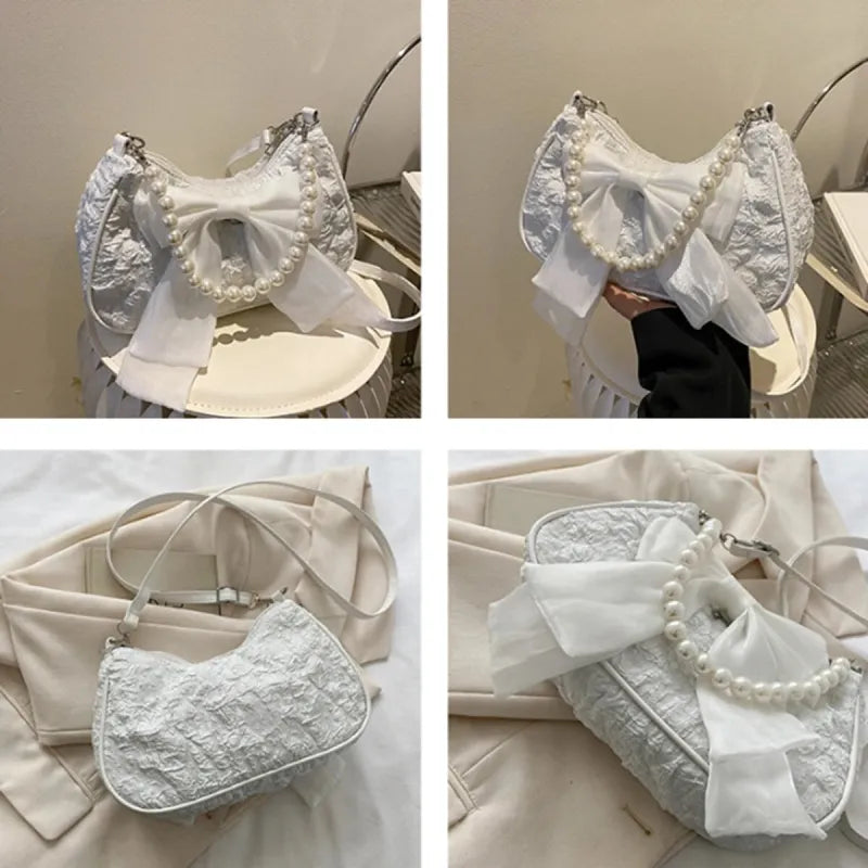 Camille | Small Cotton Hobo Bag with Pearl Handle