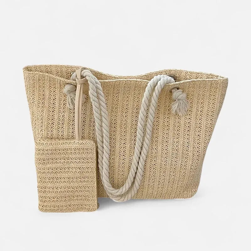 Livia | Straw Tote with Rope Handles & Pouch