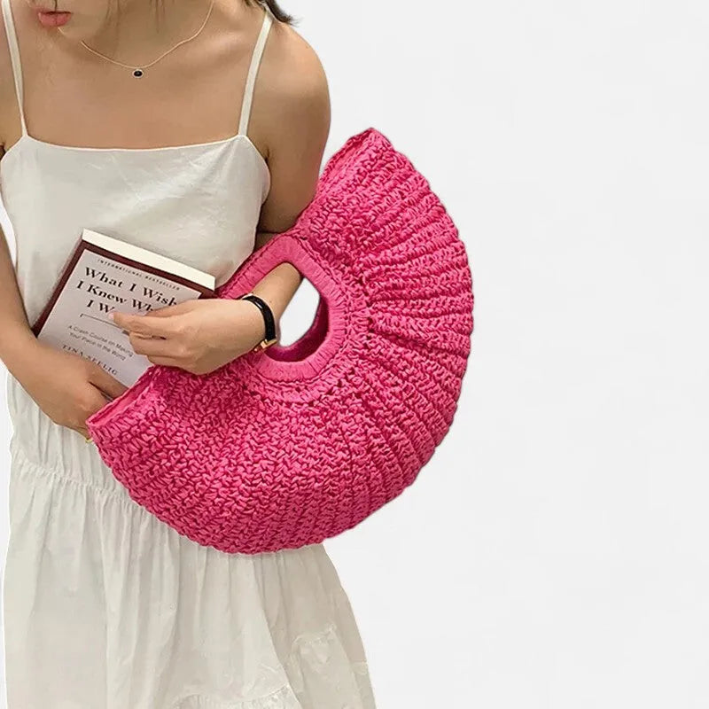 Naïa | Large Half-Moon Straw Bag