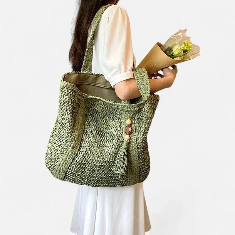Naïma | Large Straw Tote with Pompom