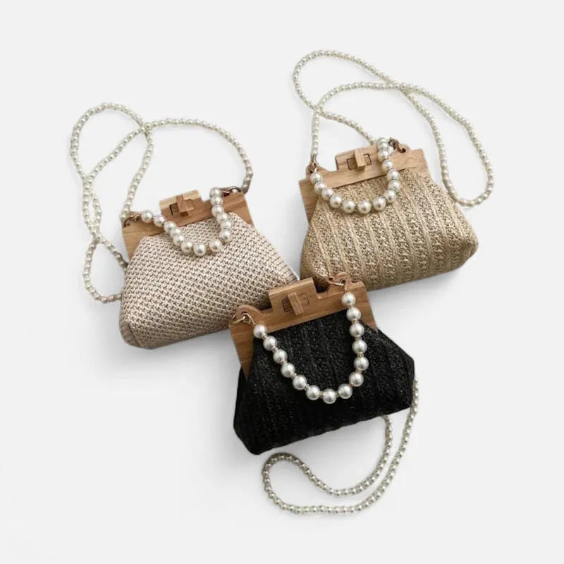 Maïa | Small Straw Bag with Pearl Handles