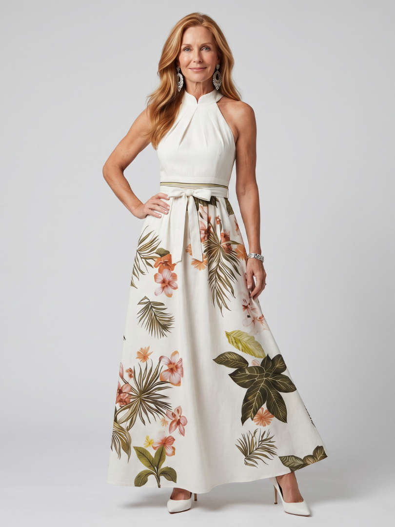 Vestido Largo Halter Drapeado Botánico MEADOW - vista 1