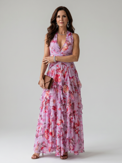 Vestido Largo Halter Floral Fruncido NORI - vista 1
