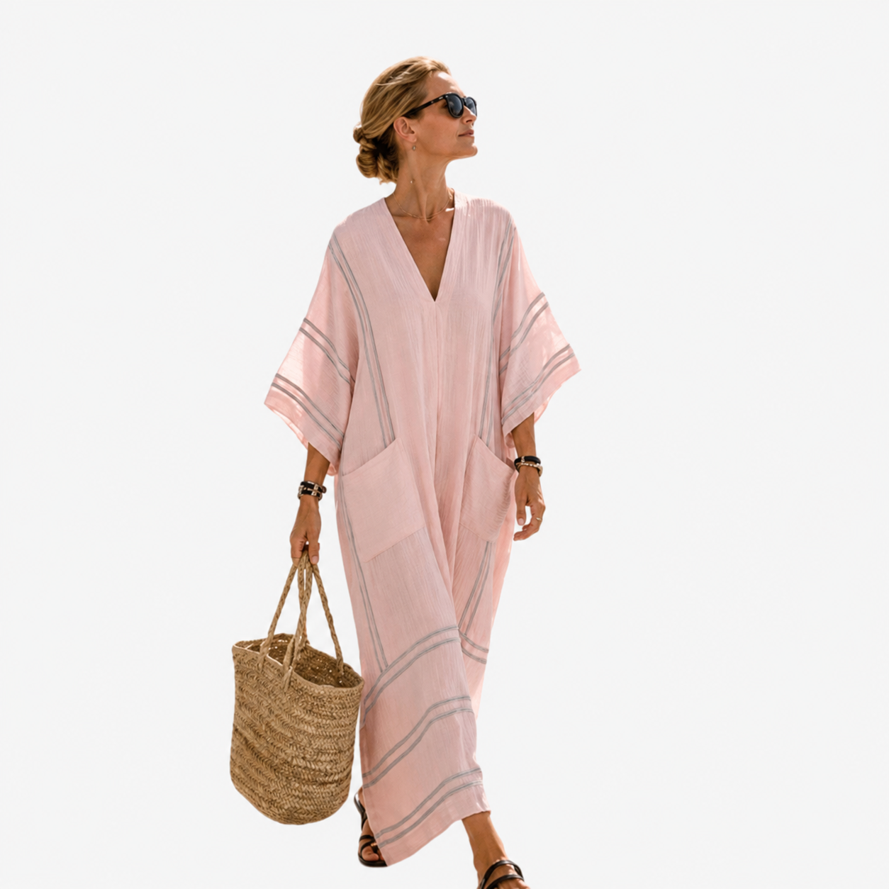 Layla, kaftán largo rosa para mujer - Palmora Society