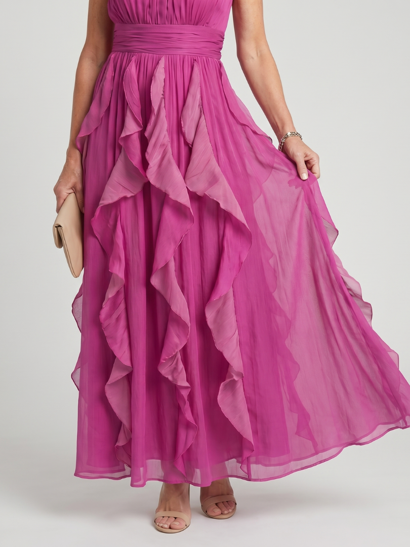 Vestido Largo Cuello Alto con Volantes OREA - vista 3