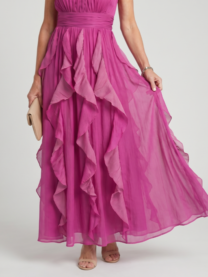Vestido Largo Cuello Alto con Volantes OREA - vista 3