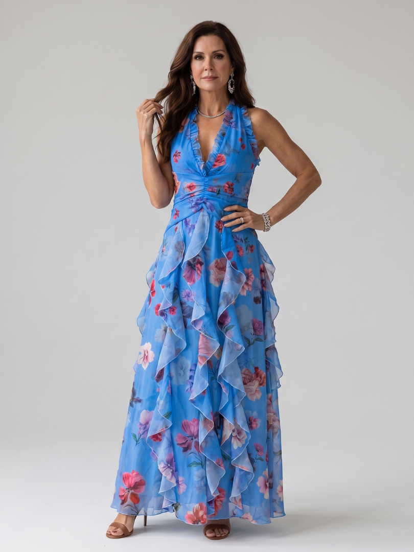Vestido Largo Halter Floral Fruncido NORI - vista 7