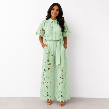 Conjunto de dos piezas de Encaje Calado - blusa de encaje