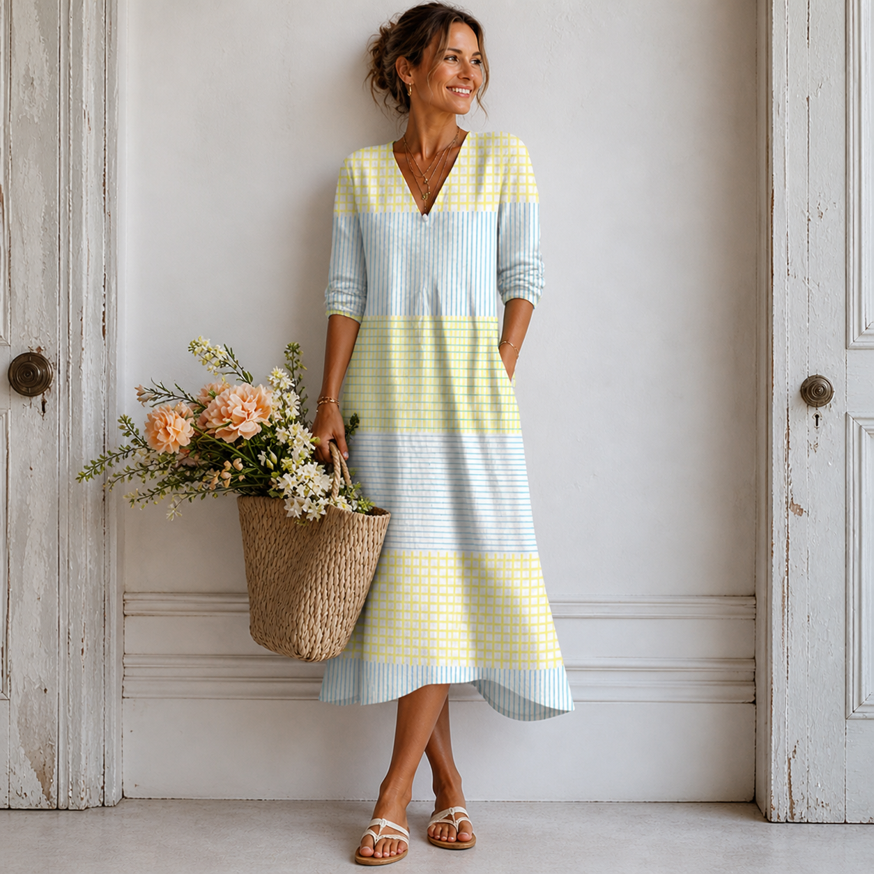 Maria | Vestido Midi Amarillo Estampado - detalle