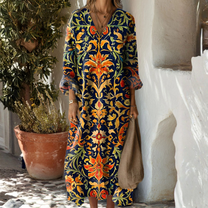 Hilda | Vestido Midi Lino Multicolor - detalle