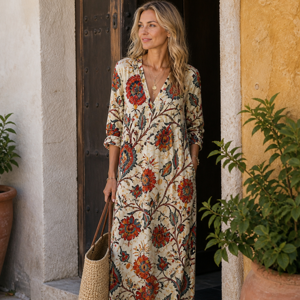 Maraiah | Vestido Midi Lino Marrón - vista frontal