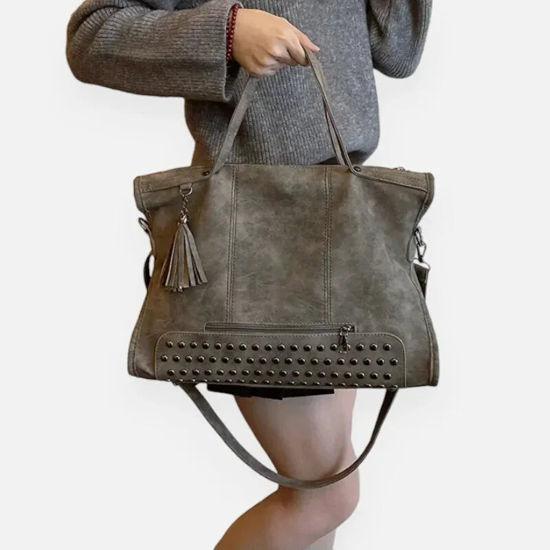 Giulia | Large Studded Shoulder Bag with Pompom Charms