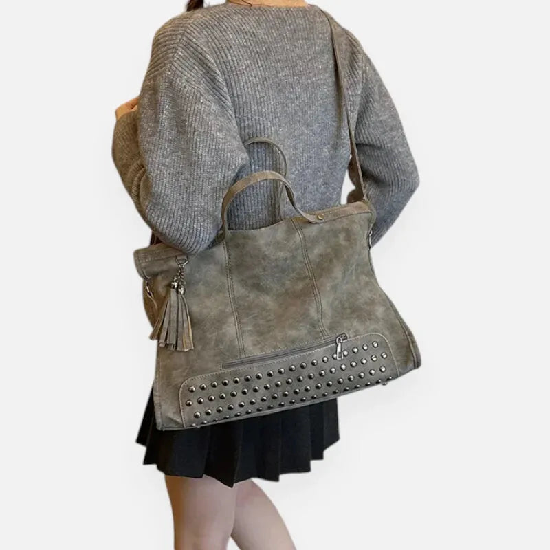 Giulia | Large Studded Shoulder Bag with Pompom Charms