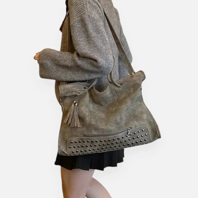 Giulia | Large Studded Shoulder Bag with Pompom Charms