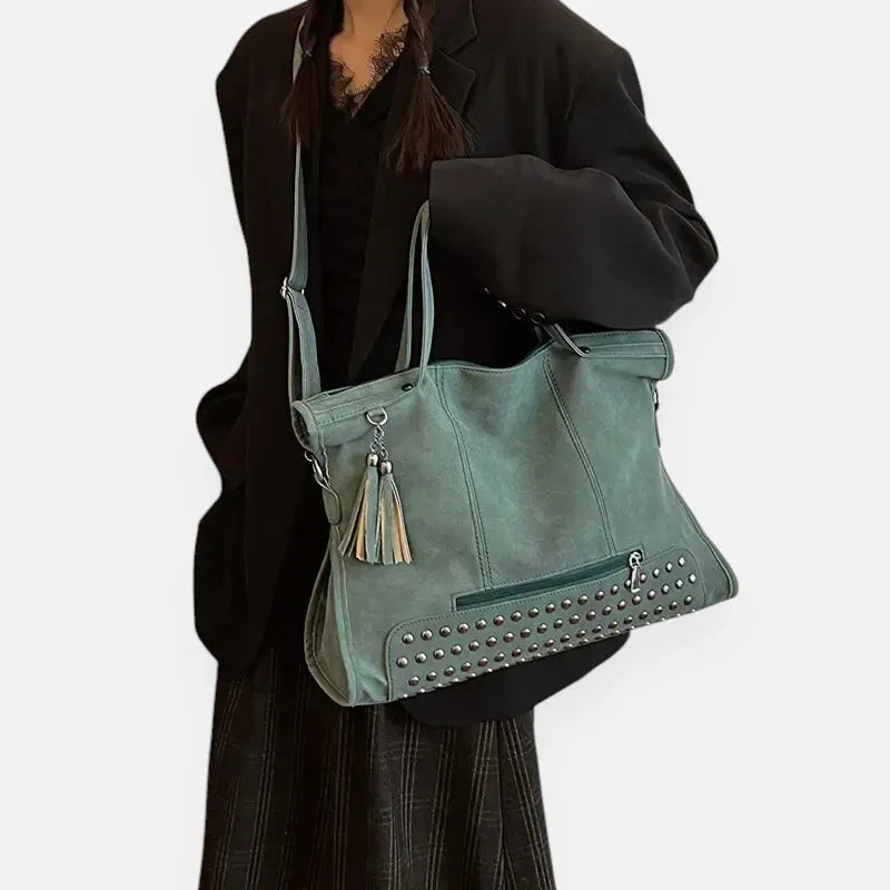 Giulia | Large Studded Shoulder Bag with Pompom Charms