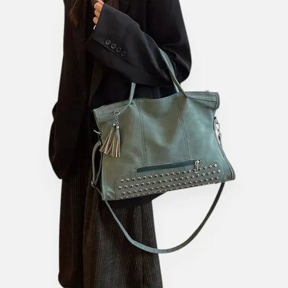 Giulia | Large Studded Shoulder Bag with Pompom Charms