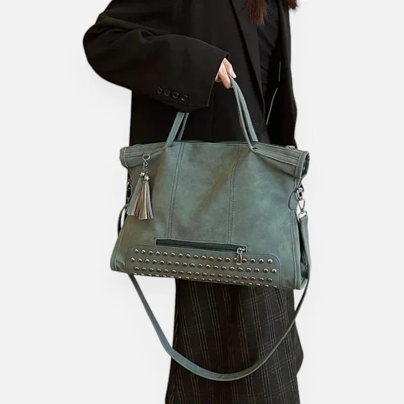 Giulia | Large Studded Shoulder Bag with Pompom Charms