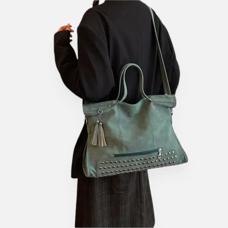Giulia | Large Studded Shoulder Bag with Pompom Charms