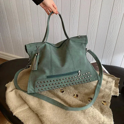 Giulia | Large Studded Shoulder Bag with Pompom Charms