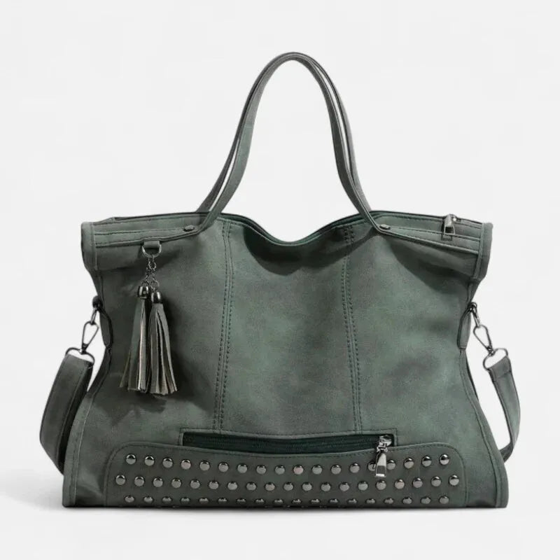 Giulia | Large Studded Shoulder Bag with Pompom Charms