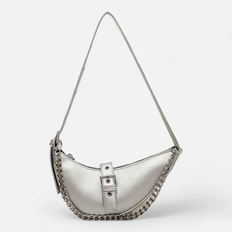 Aline | Metallic Silver Half-Moon Belt Bag