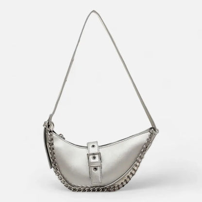 Aline | Metallic Silver Half-Moon Belt Bag