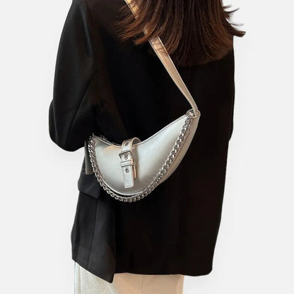 Aline | Metallic Silver Half-Moon Belt Bag