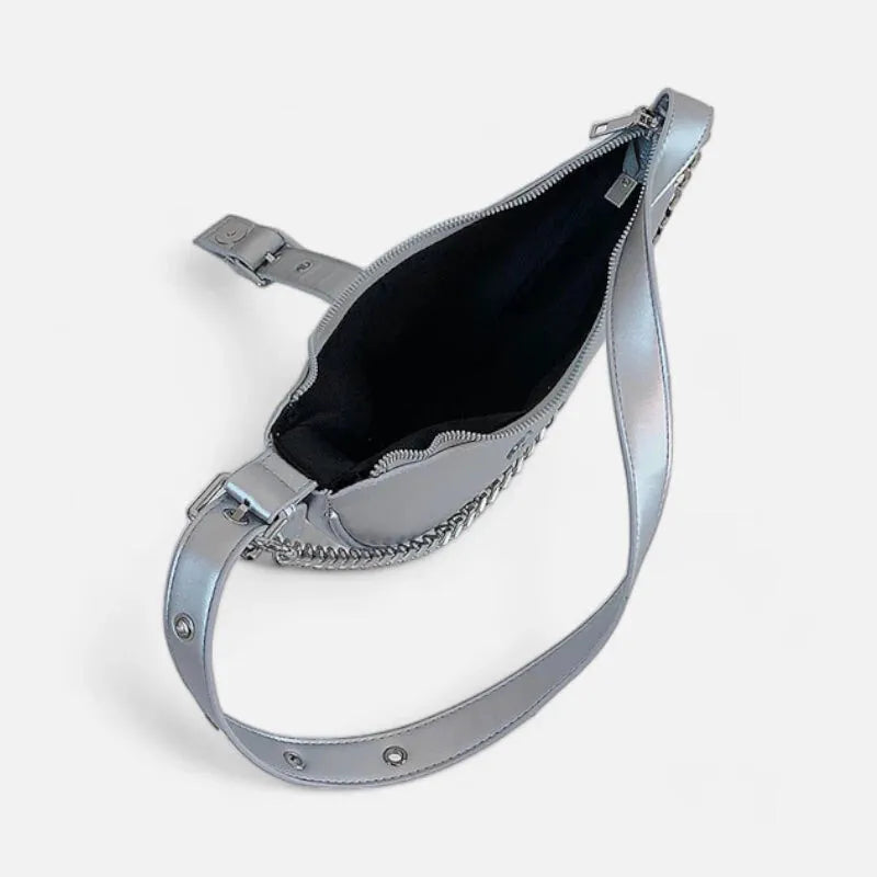 Aline | Metallic Silver Half-Moon Belt Bag