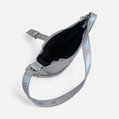 Aline | Metallic Silver Half-Moon Belt Bag