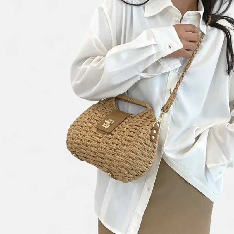 Anaïs | Straw Shoulder Bag with Gold Clasp