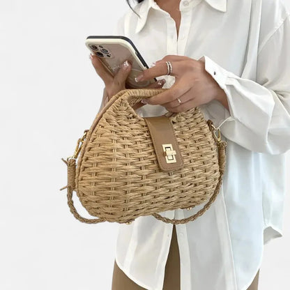 Anaïs | Straw Shoulder Bag with Gold Clasp