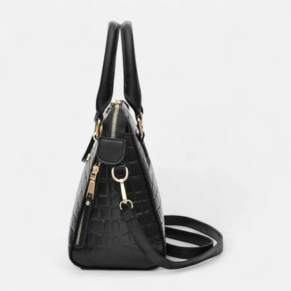 Camélia | Croc-Effect Shoulder Bag with Gold Cat Charm