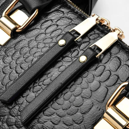 Camélia | Croc-Effect Shoulder Bag with Gold Cat Charm