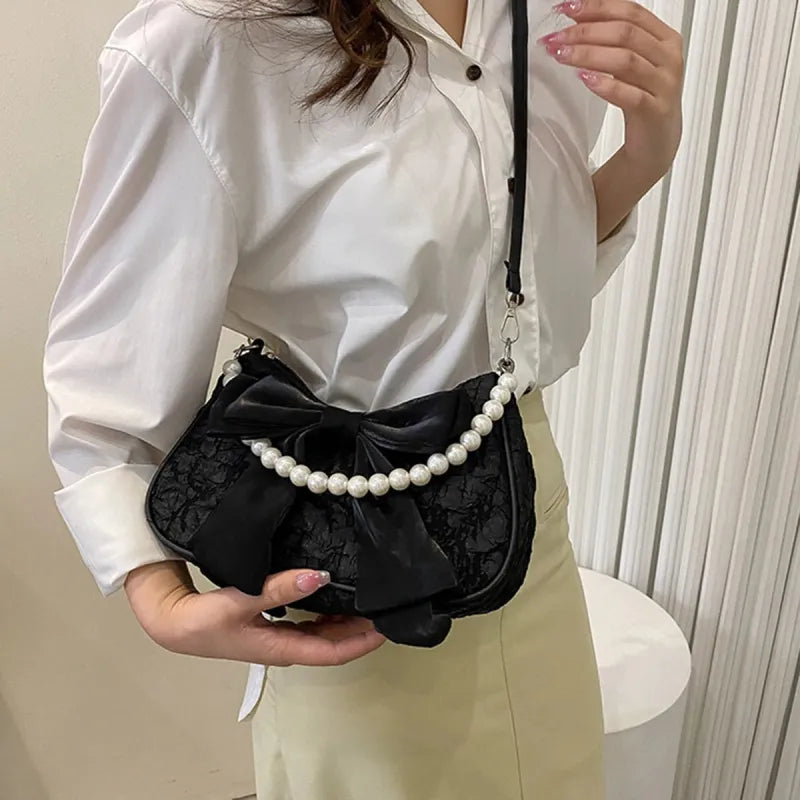 Camille | Small Cotton Hobo Bag with Pearl Handle