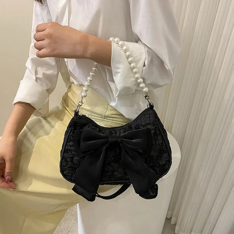 Camille | Small Cotton Hobo Bag with Pearl Handle