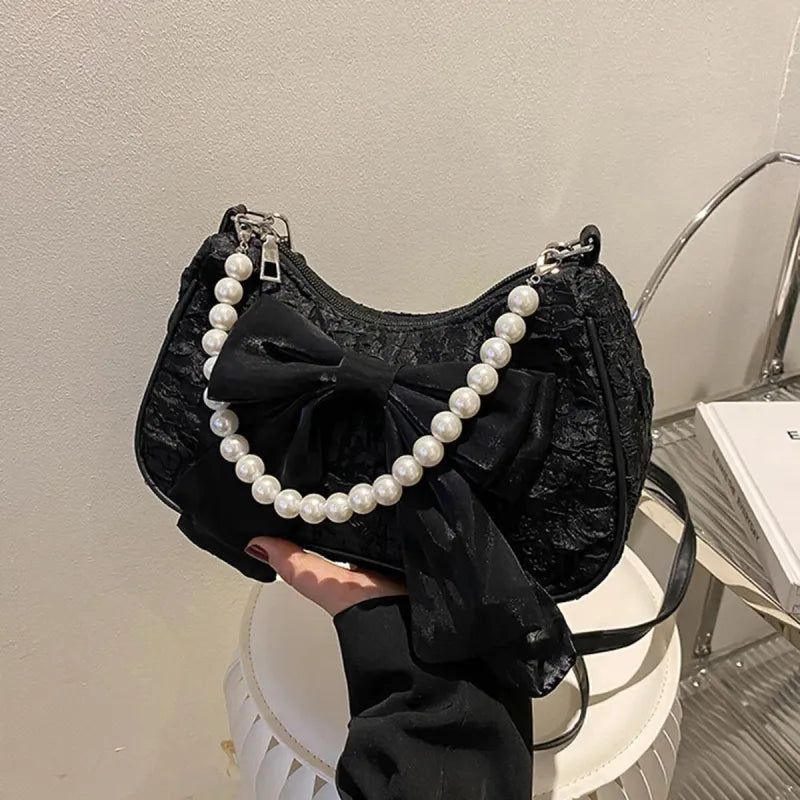 Camille | Small Cotton Hobo Bag with Pearl Handle