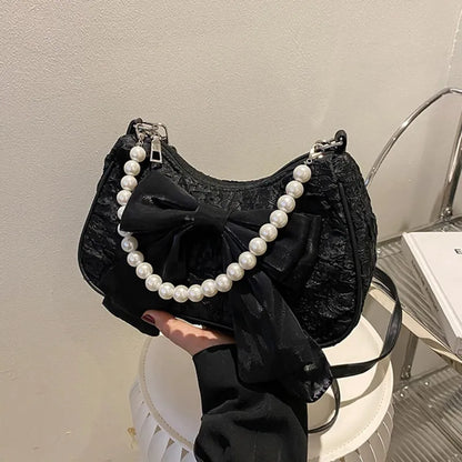 Camille | Small Cotton Hobo Bag with Pearl Handle