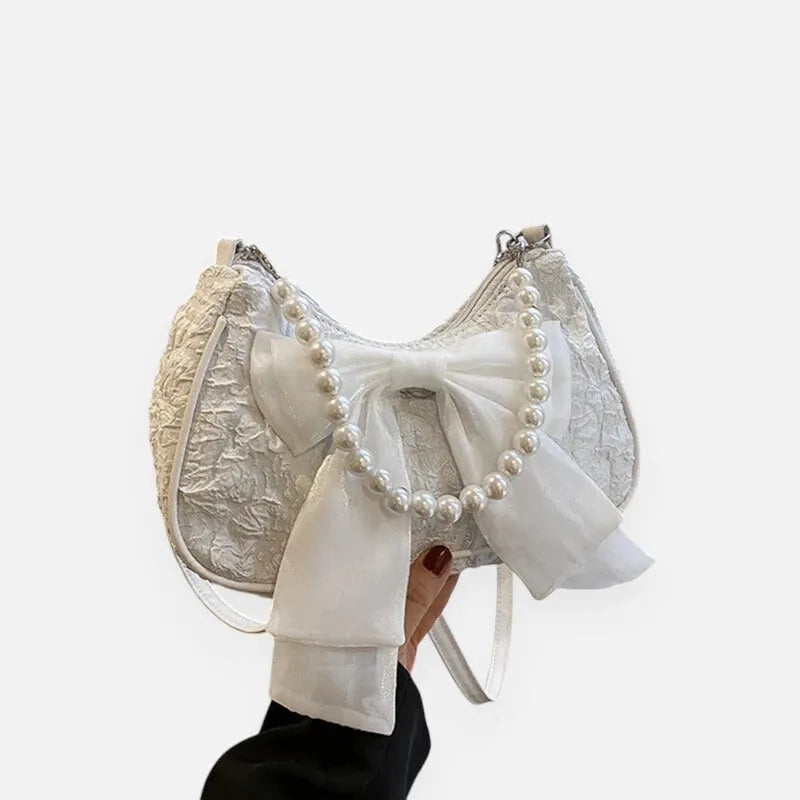 Camille | Small Cotton Hobo Bag with Pearl Handle