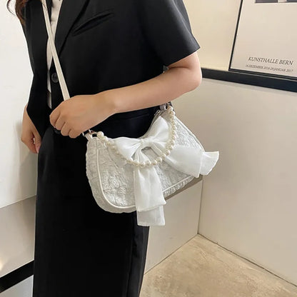 Camille | Small Cotton Hobo Bag with Pearl Handle
