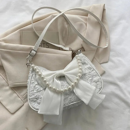 Camille | Small Cotton Hobo Bag with Pearl Handle