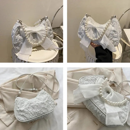 Camille | Small Cotton Hobo Bag with Pearl Handle