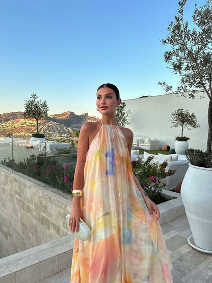 Palmora Society - Corinna | Vestido Maxi Halter Estampado - foto 3
