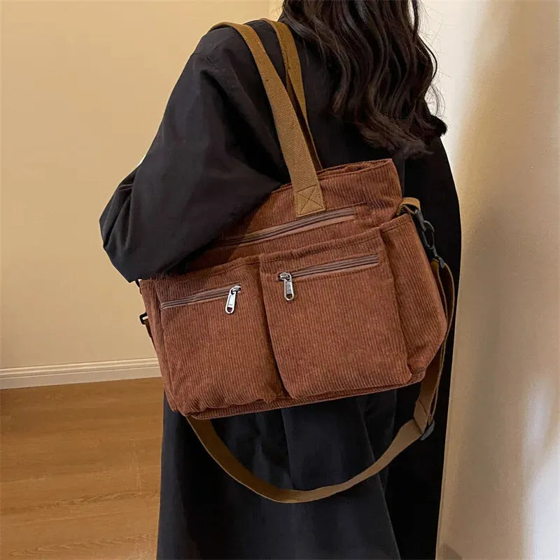 Élina | Corduroy Multi-Pocket Tote