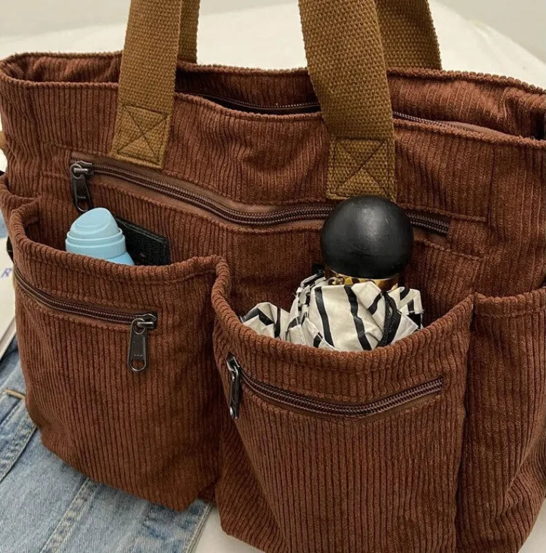Élina | Corduroy Multi-Pocket Tote
