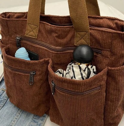Élina | Corduroy Multi-Pocket Tote
