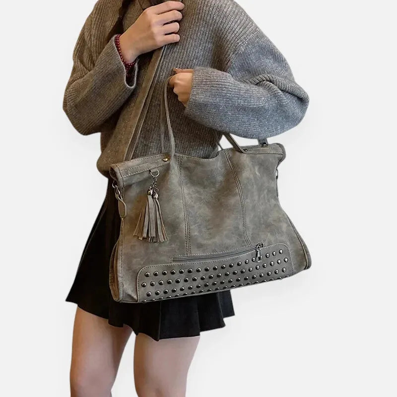 Giulia | Large Studded Shoulder Bag with Pompom Charms
