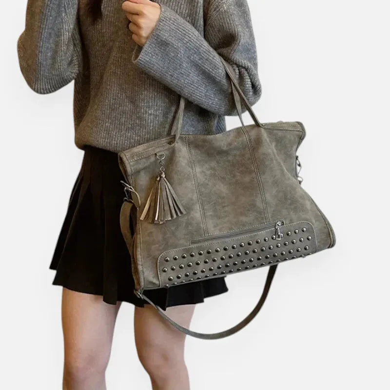 Giulia | Large Studded Shoulder Bag with Pompom Charms