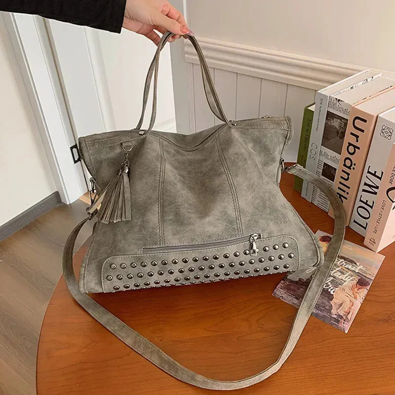 Giulia | Large Studded Shoulder Bag with Pompom Charms